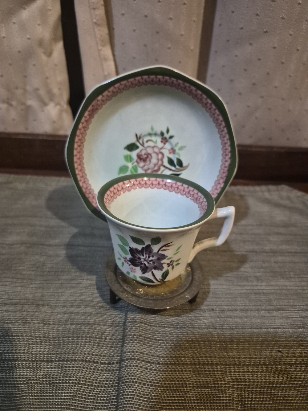 Vintage Adams Calyx Ware Mandalay Green Cup Saucer